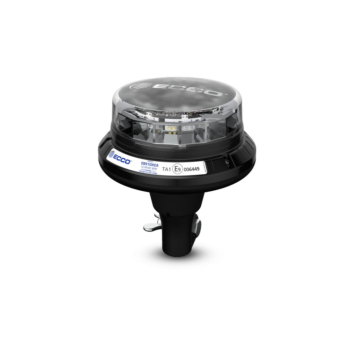Ecco 12/24V Green Beacon Clear Lens, Low Profile , Din Flexi Mount EB5103CG