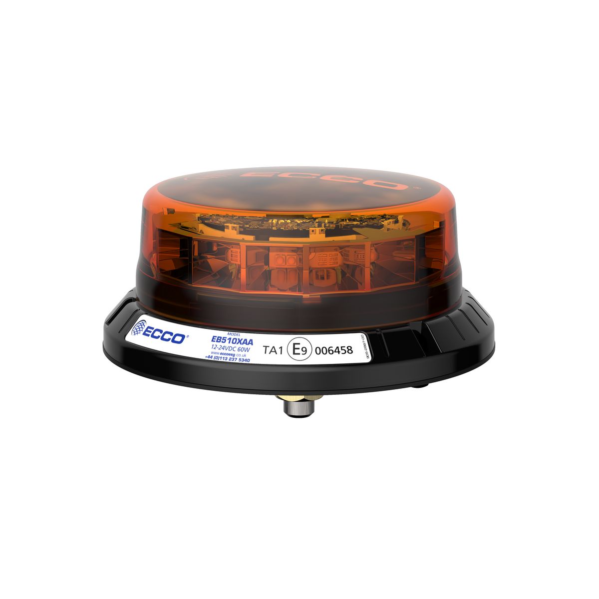 Ecco 12/24V Amber Beacon Amber Lens, Low Profile , Fixed Mount Single Bolt EB5101AA