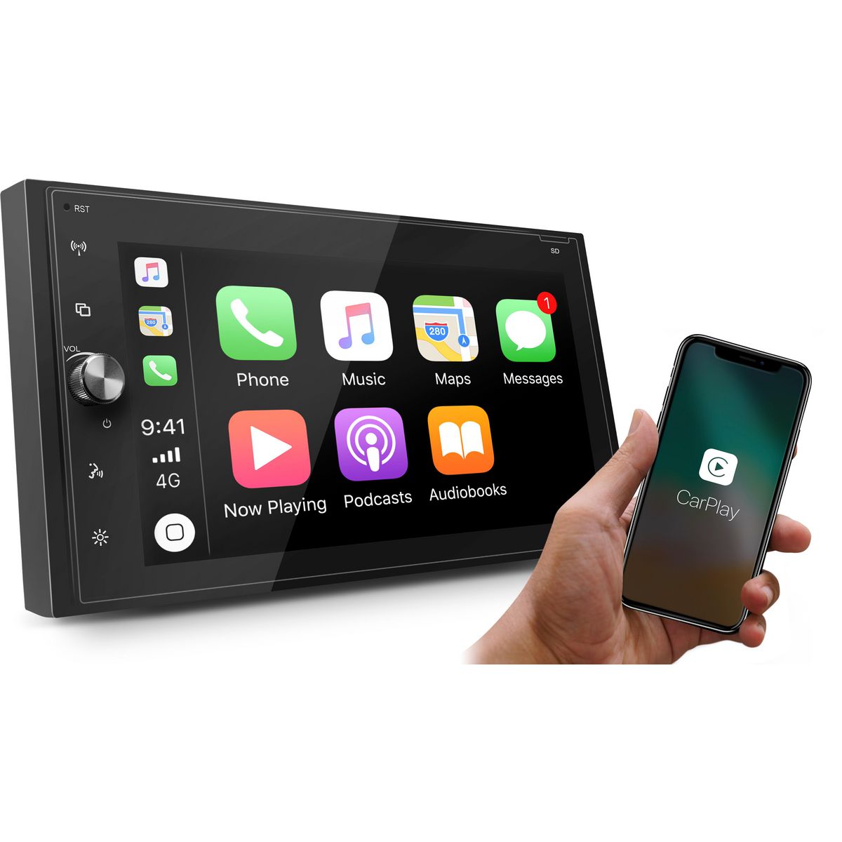 Axis 6.8" Carplay Bluetooth USB Mechless Touchscreen Headunit w/ HD Camera