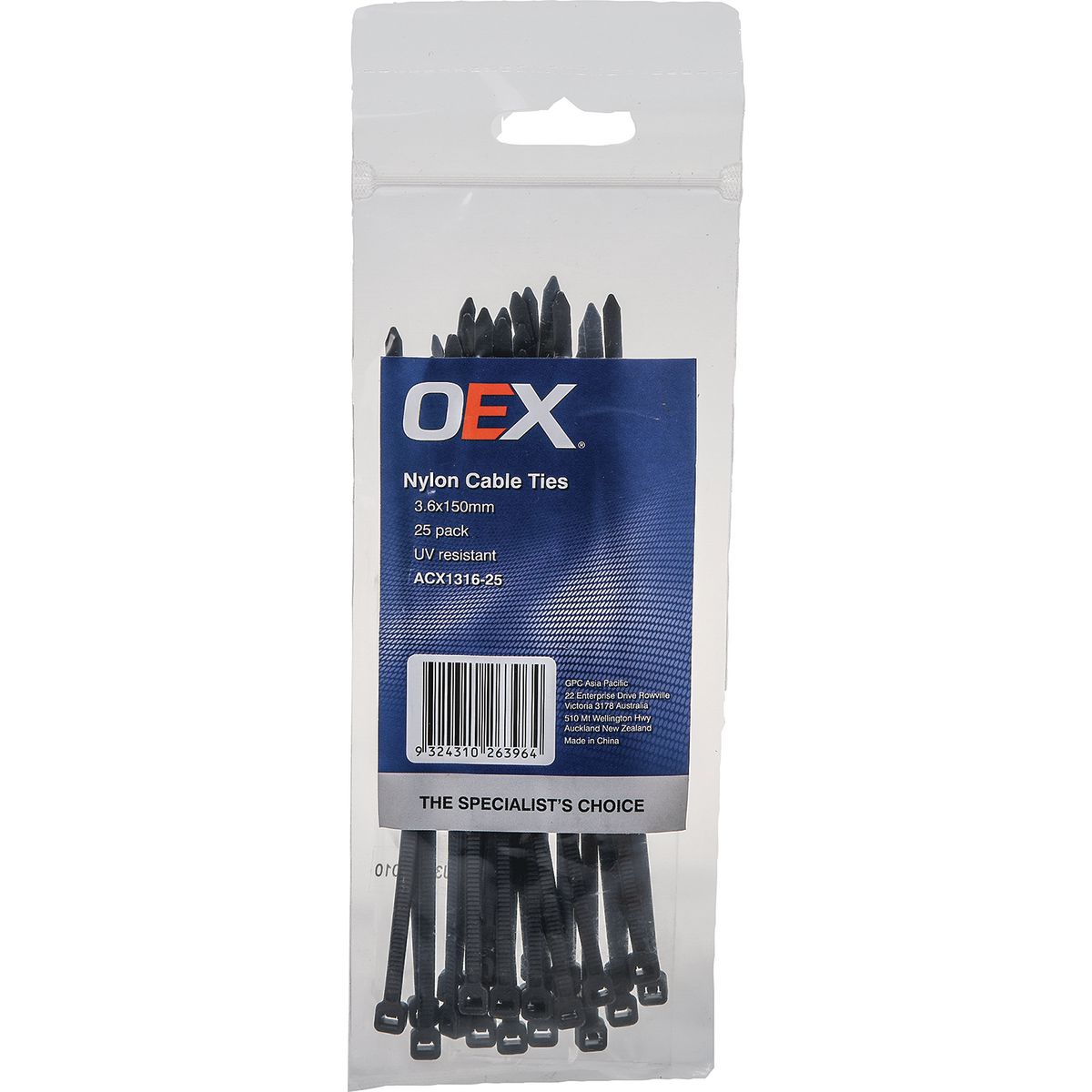 OEX Black Nylon Cable Ties - 3.6mm X 150mm - 25 Pc ACX1316-25