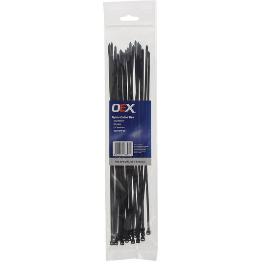 OEX Black Nylon Cable Ties - 3.6mm X 300mm - 25 Pc ACX1319-25