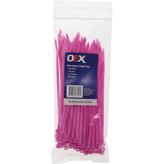 OEX Pink Nylon Cable Ties - 4.8mm X 200mm - 100 Pc ACX1466