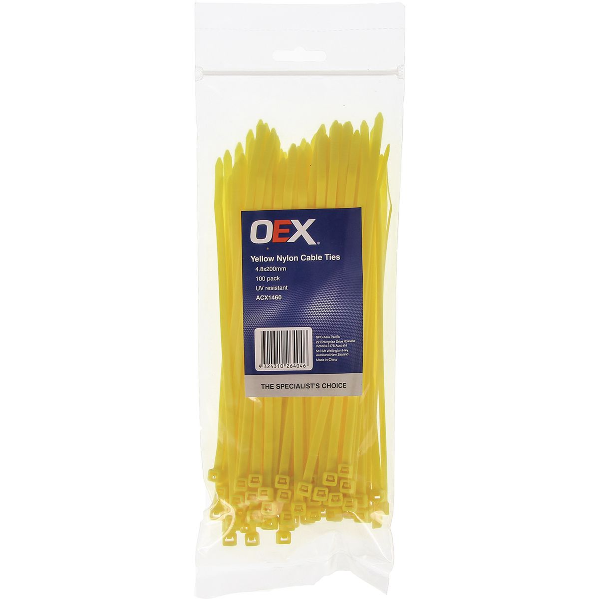 OEX Yellow Nylon Cable Ties - 4.8mm X 200mm - 100 Pc ACX1460