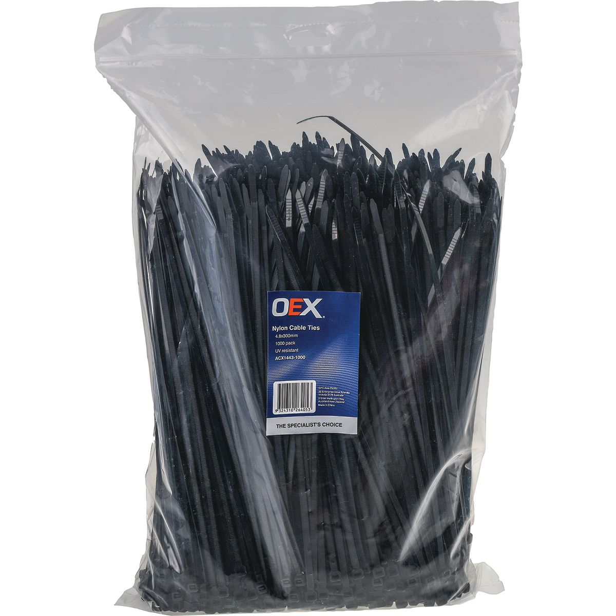 OEX Black Nylon Cable Ties - 4.8mm X 300mm - 1000 Pc ACX1443-1000