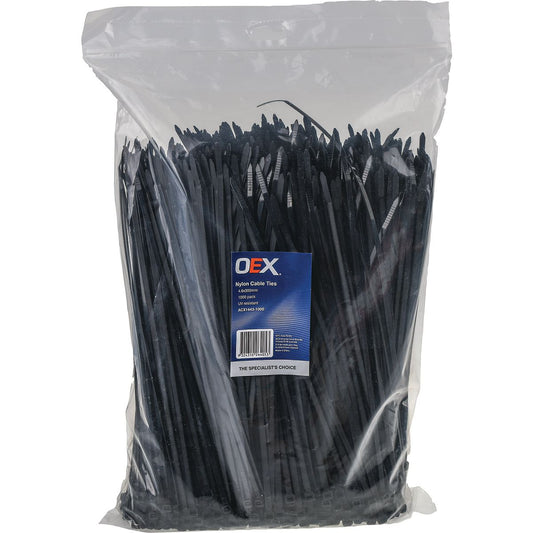 OEX Black Nylon Cable Ties - 4.8mm X 300mm - 1000 Pc ACX1443-1000