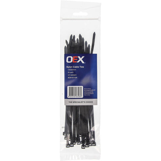 OEX Black Nylon Cable Ties - 4.8mm X 200mm - 25 Pc ACX1317-25