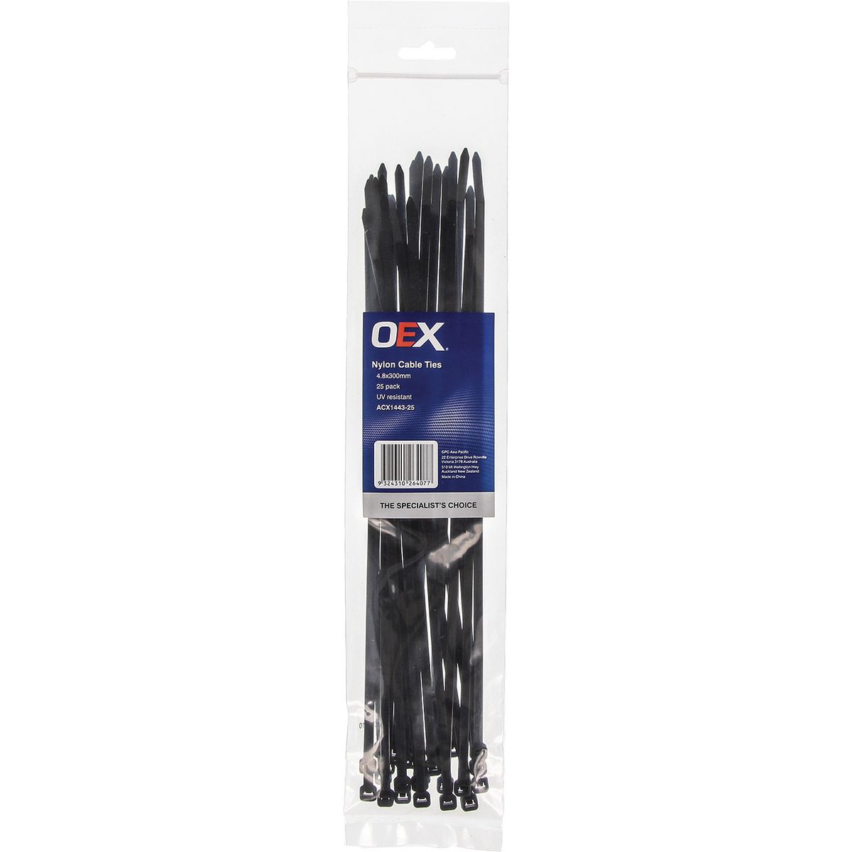 OEX Black Nylon Cable Ties - 4.8mm X 300mm - Pack Of 25 ACX1443-25