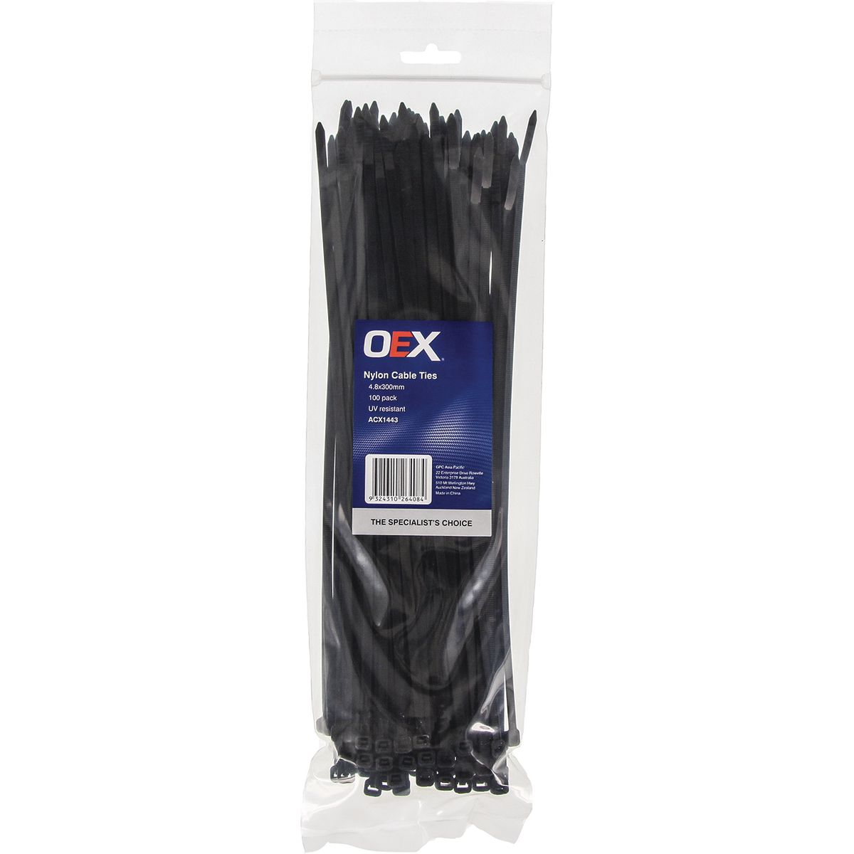OEX Black Nylon Cable Ties - 4.8mm X 300mm - 100 Pc ACX1443