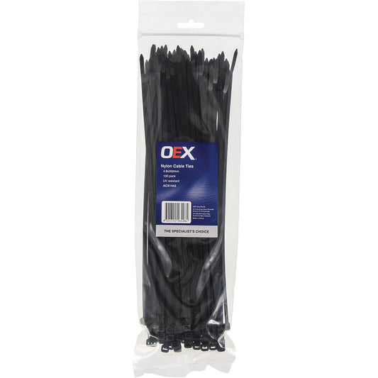 OEX Black Nylon Cable Ties - 4.8mm X 300mm - 100 Pc ACX1443
