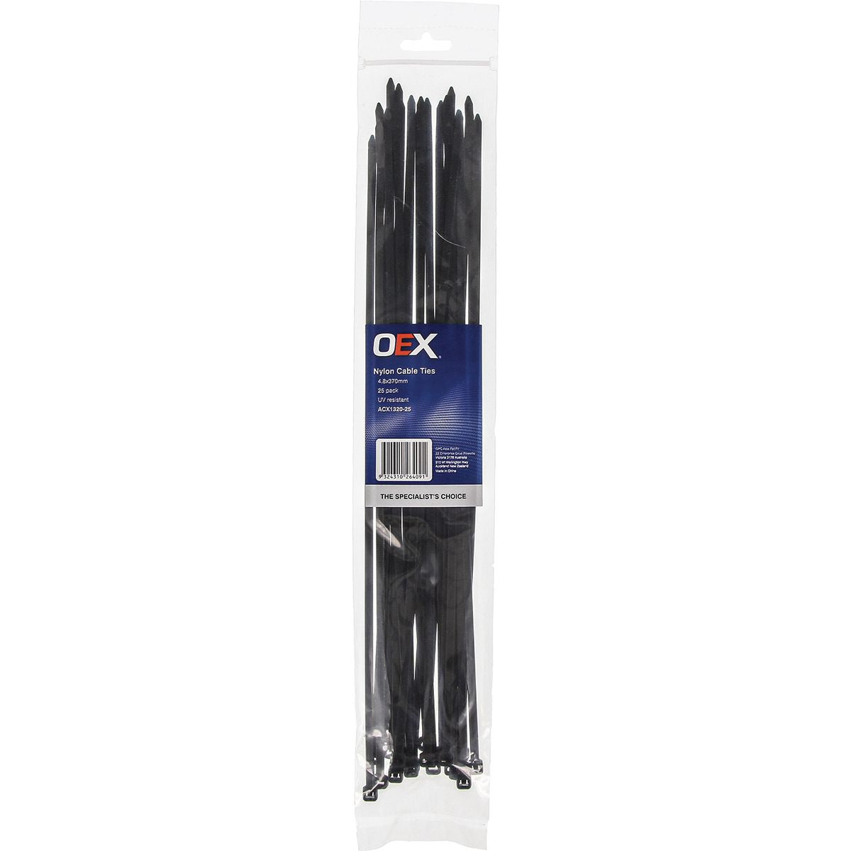 OEX Black Nylon Cable Ties - 4.8mm X 370mm - 25 Pc ACX1320-25