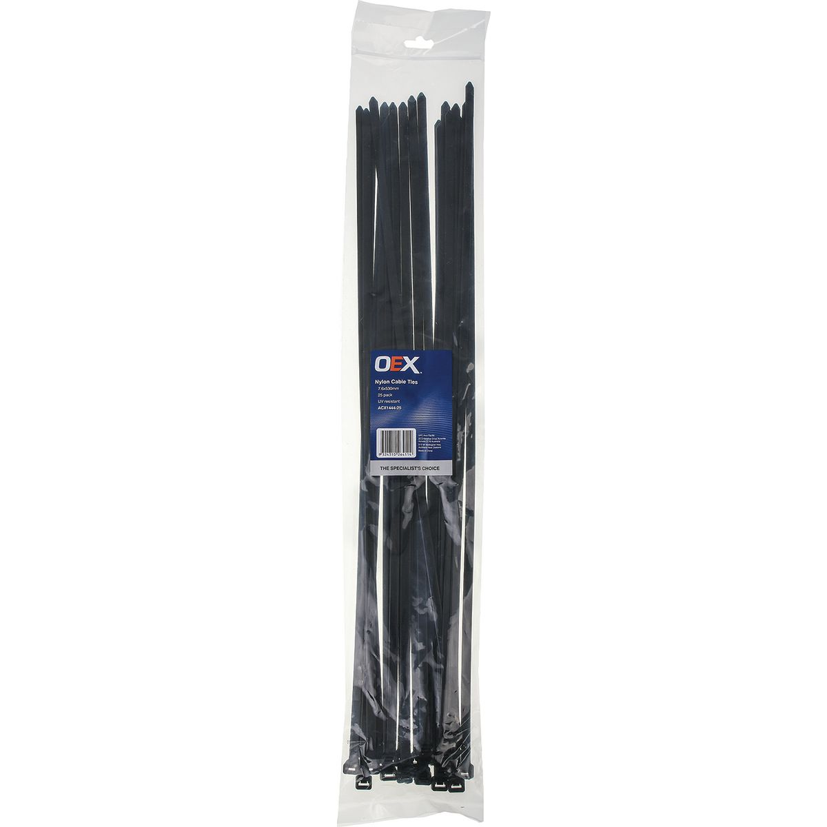OEX Black Nylon Cable Ties - 7.6mm X 530mm - Pack Of 25 ACX1444-25