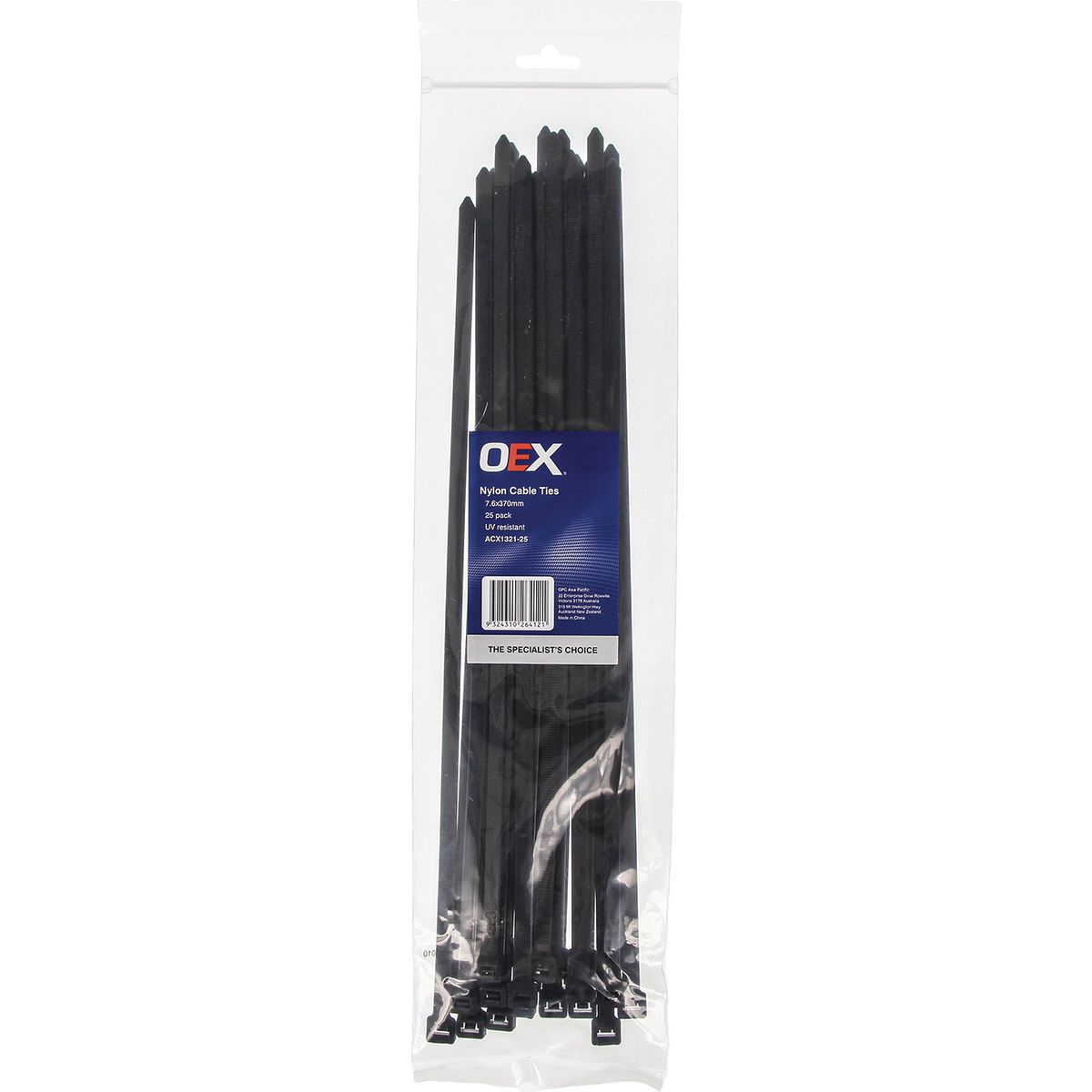 OEX Black Nylon Cable Ties - 7.6mm X 370mm - 25 Pc ACX1321-25