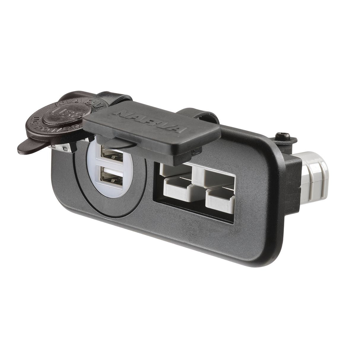 Narva Connector 50A/Dual USB Twin HDRV Socket Flush Mount 81146BL