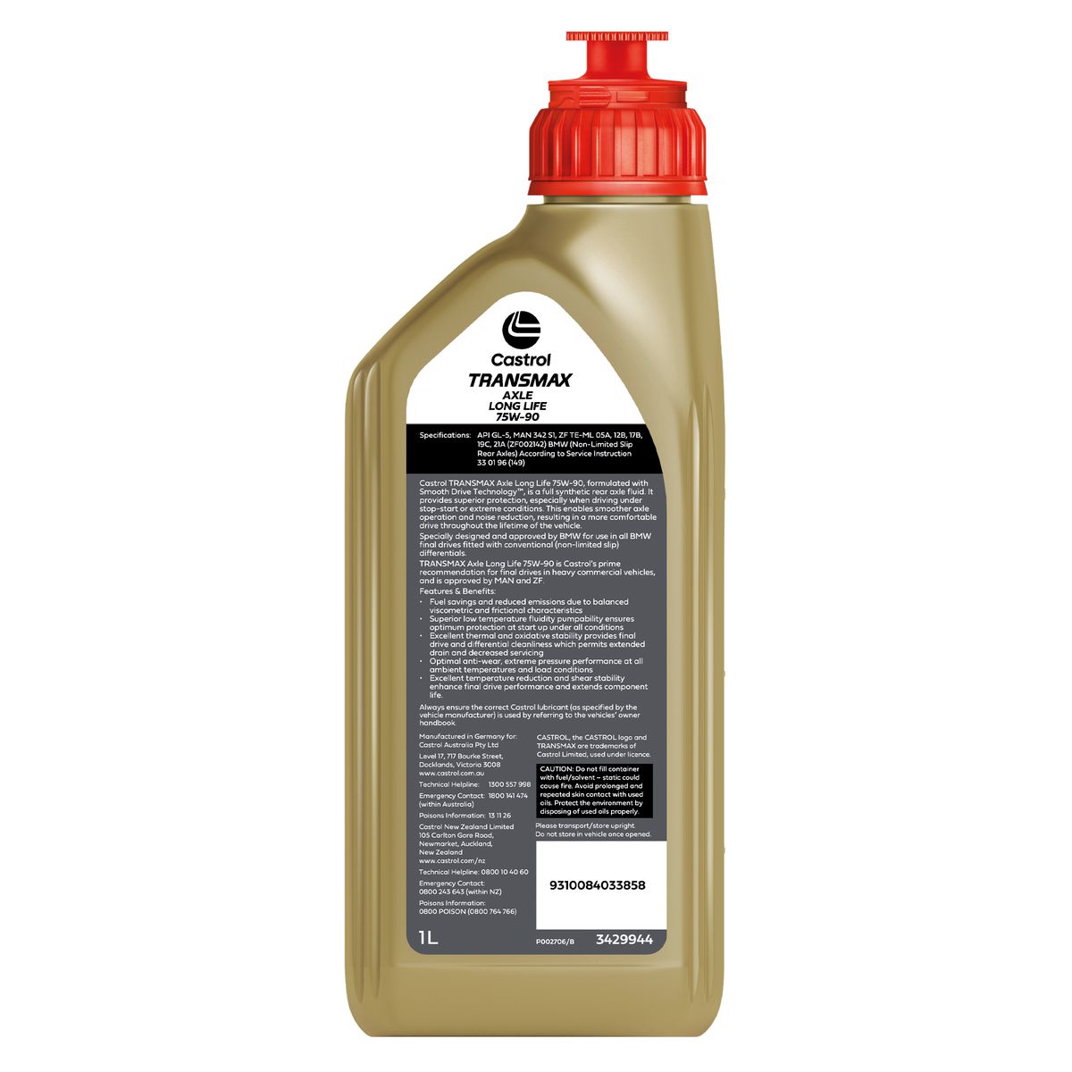 Castrol TRANSMAX Axle LL 75W-90 Rear Axle Oil 1L 3429944