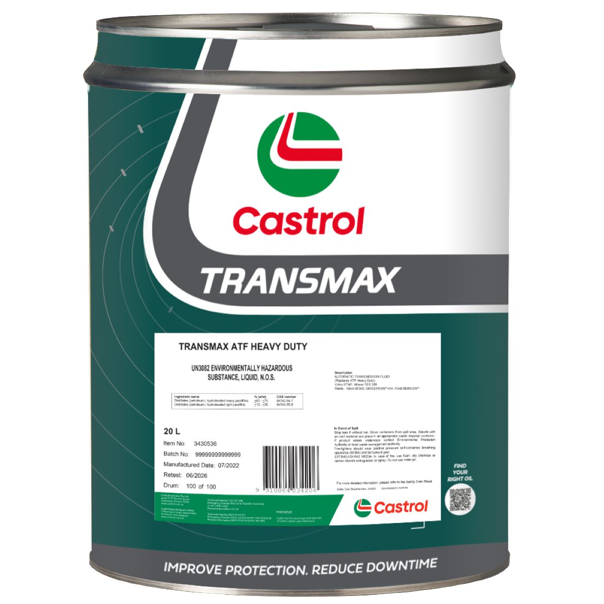 Castrol TRANSMAX ATF Heavy Duty Auto Trans Fluid 20L 3430536