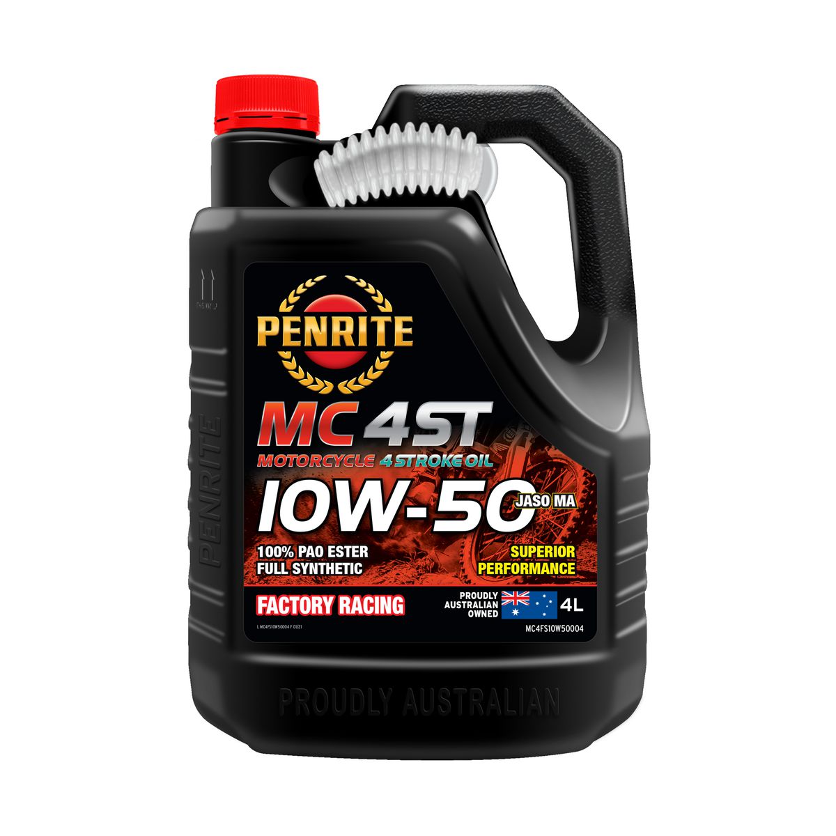 Penrite 4 Stroke Motorcycle Oil Full Synthetic PAO & Ester 10W-50 4L MC4FS10W50004