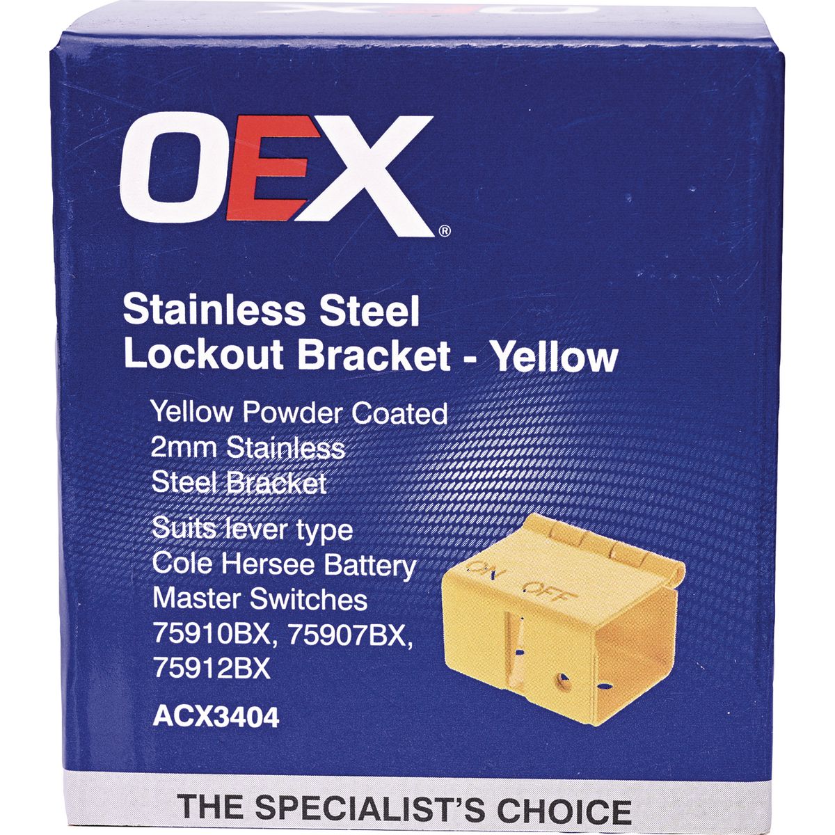 OEX Yellow Lockout Bracket - Suits Cole Hersee Battery Master Switches ACX3404