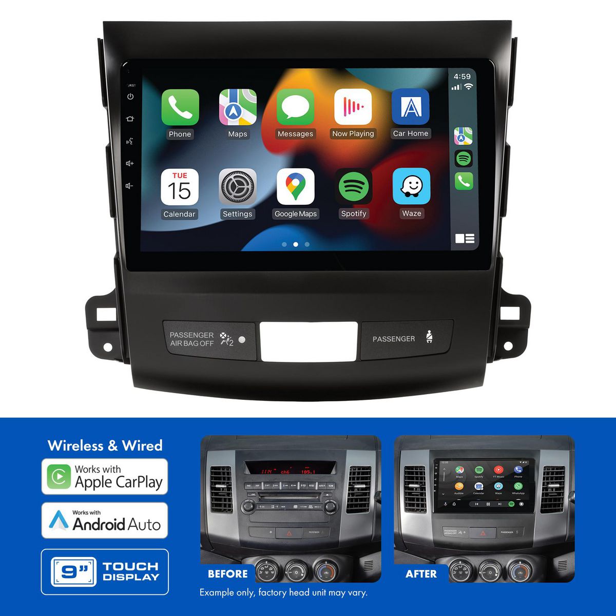 Aerpro 9In Multimedia Receiver To Suit Mitsubishi Outlander (2007-2012) & Peugeot 4007 (2009-2012) - Rockford Fosgate Amplified AMMB12