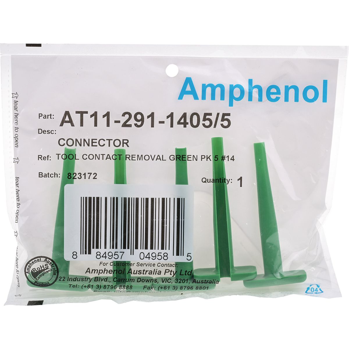 Amphenol Awg #14 Contact Removal Tool Green - 5 Pce AT11-291-1405