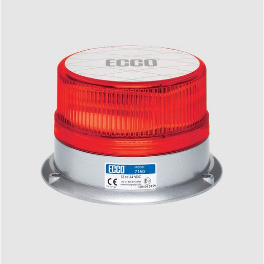 Ecco Led Beacon Red, Permanent Mount, Low Profile, 3 Bolt, Amber, 12/24, Class 1, Cispr25 7160R