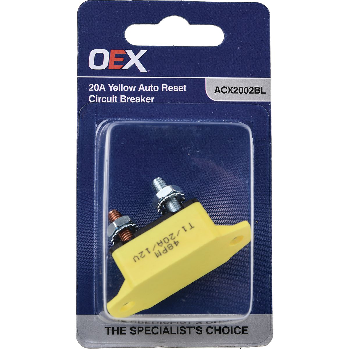 OEX 20A Yellow Auto Reset Circuit Breaker - Single ACX2002BL