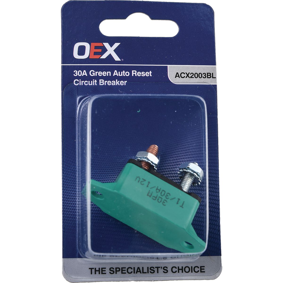 OEX 30A Green Auto Reset Circuit Breaker - Single ACX2003BL