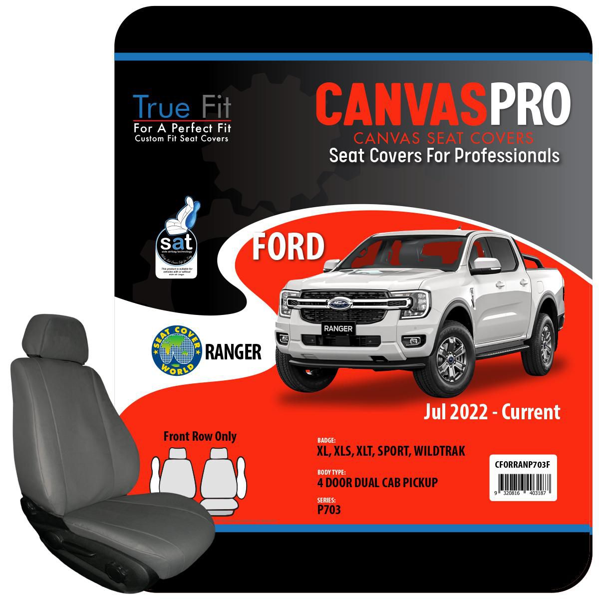 True Fit Tailored Fit Front Car Seat Covers Canvas, Grey - Pair CFORRANP703F