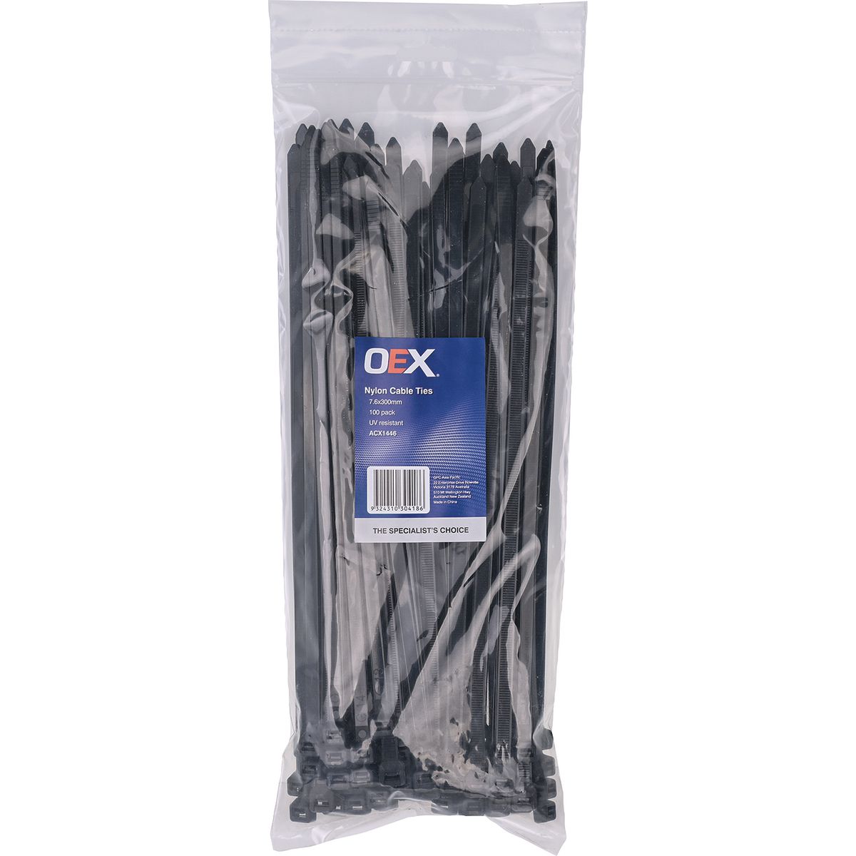 OEX Black Nylon Cable Ties - 7.6mm X 300mm - Pack Of 100 ACX1446