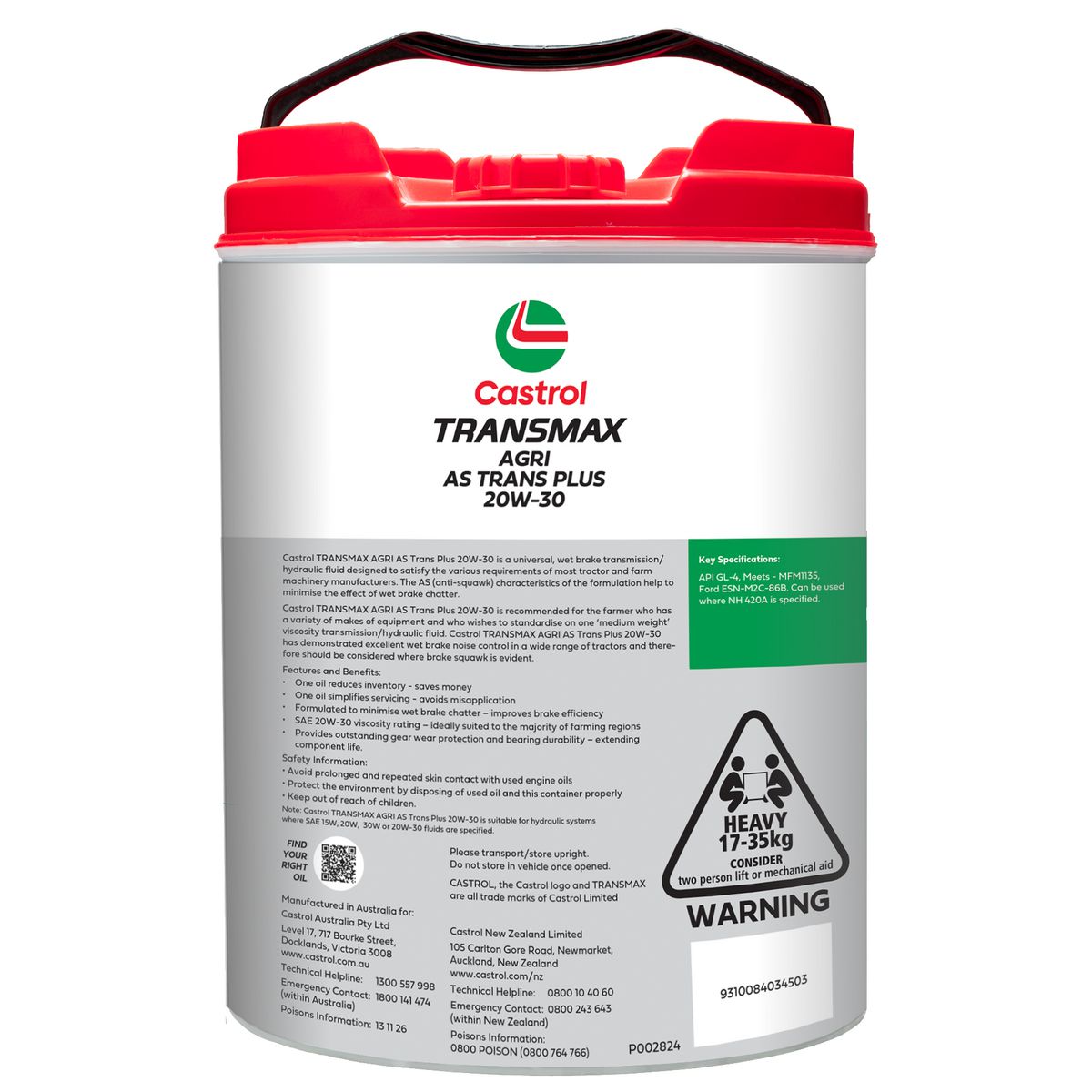 Castrol TRANSMAX AGRI AS Trans Plus 20W-30 Trans/Hydraulic Oil 20L 3430975