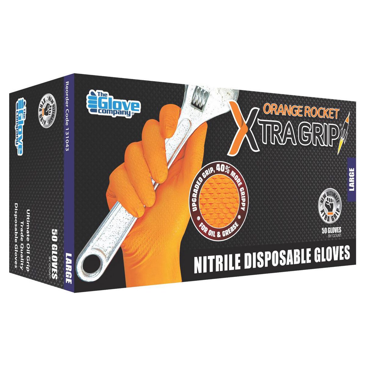 The Glove Company TGC Orange Xtra Grip Nitrile Disposable Gloves 50Pk Size Large 131043