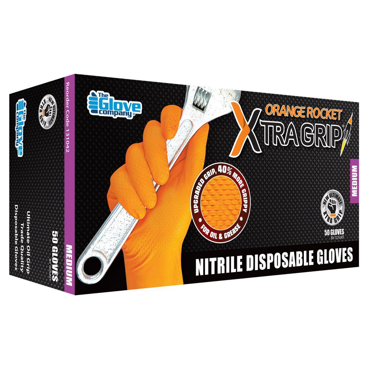 The Glove Company TGC Orange Xtra Grip Nitrile Disposable Gloves 50Pk Size Medium 131042