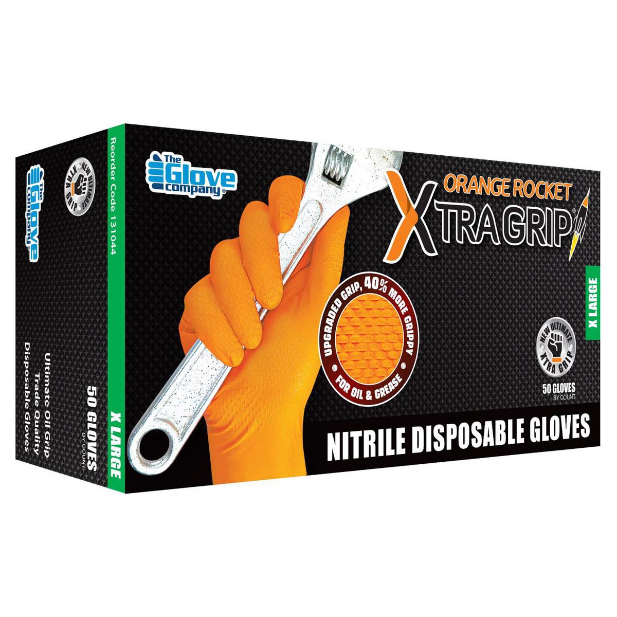 The Glove Company TGC Orange Xtra Grip Nitrile Disposable Gloves 50Pk Size X Large 131044