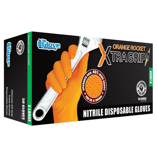 The Glove Company TGC Orange Xtra Grip Nitrile Disposable Gloves 50Pk Size X Large 131044