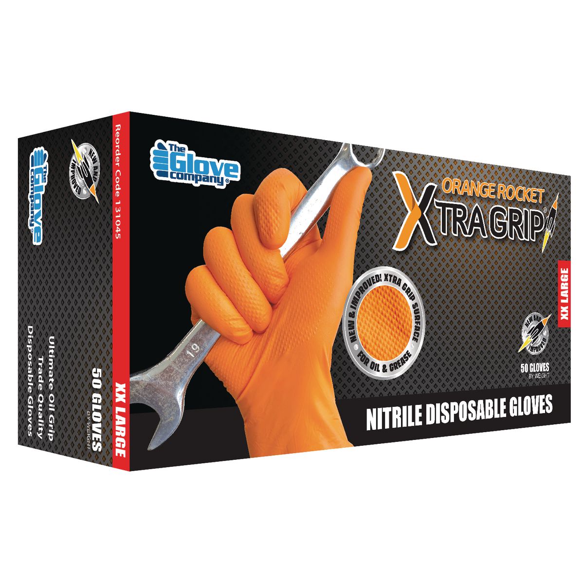 The Glove Company TGC Orange Rocket Xtra Grip Nitrile Disposable Gloves 50Pk Size XX Large 131045