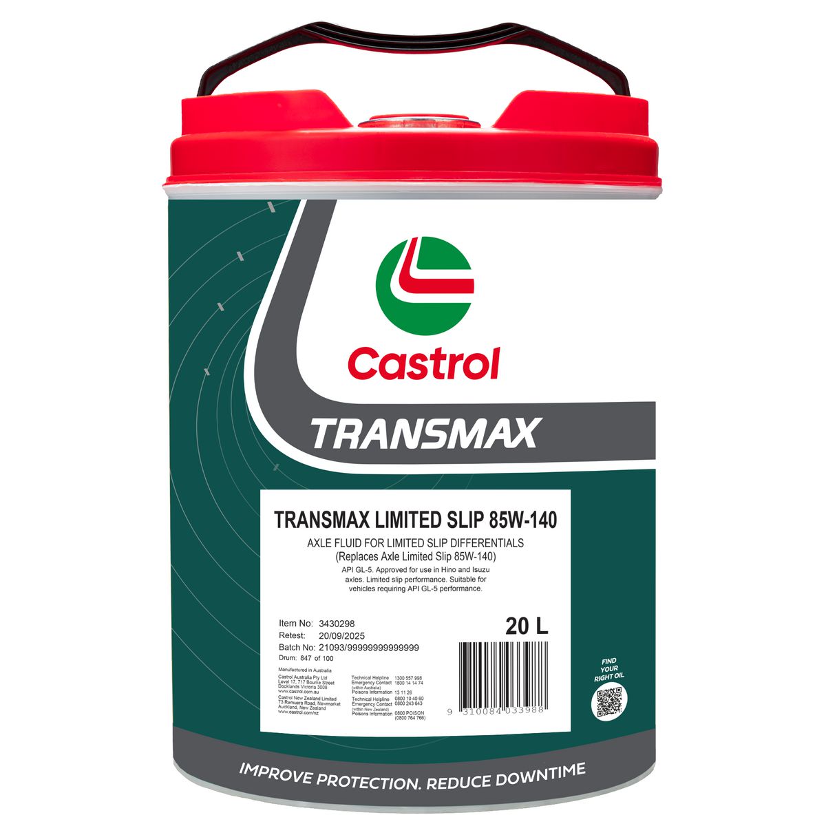 Castrol TRANSMAX Limited Slip 85W-140 Gear Oil 20L 3430298