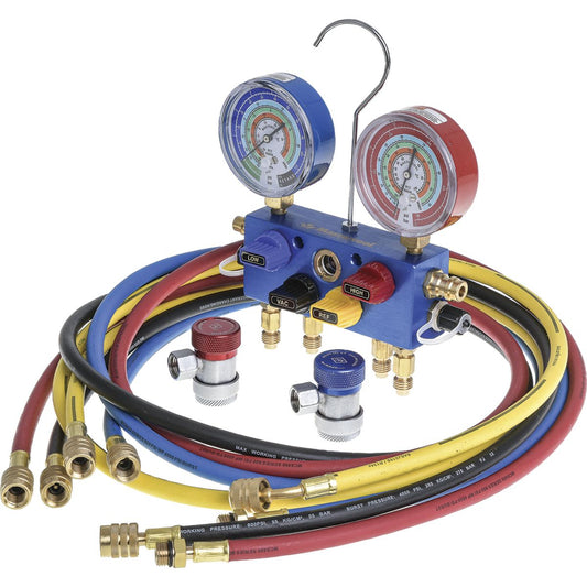 Mastercool 4 Way Manifold Set For R134A & R1234Yf With Hoses And Couplers For R134A TOX144M