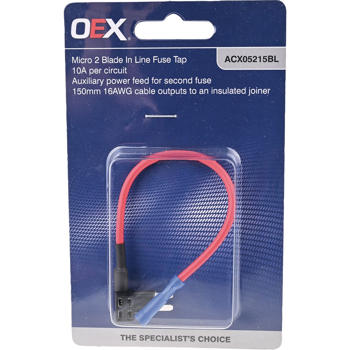 OEX Micro 2 Blade In-Line Fuse Tap, 10A, 2 Way - Single Blister ACX05215BL