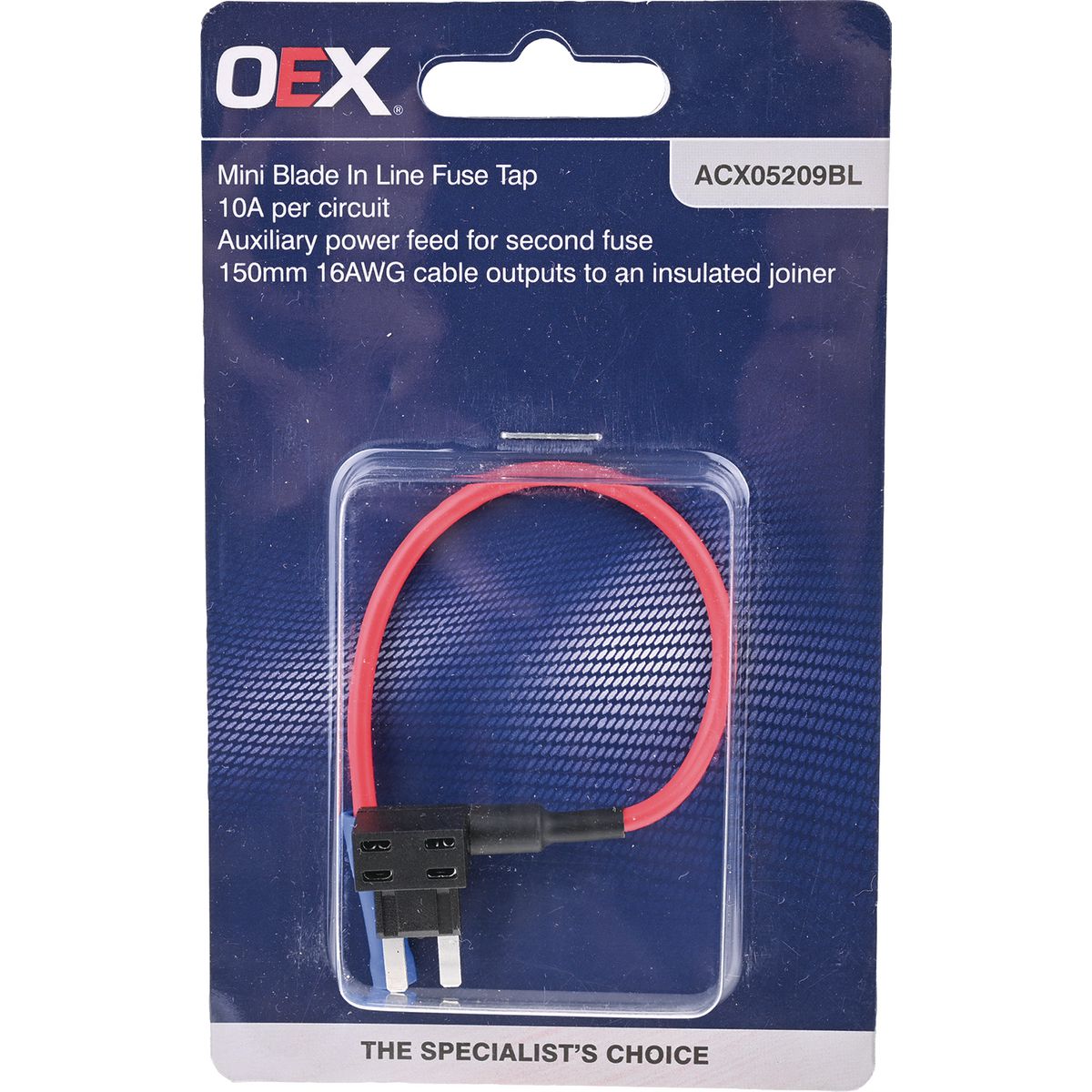 OEX Mini Blade In-Line Fuse Tap, 10A, 2 Way - Single Blister ACX05209BL