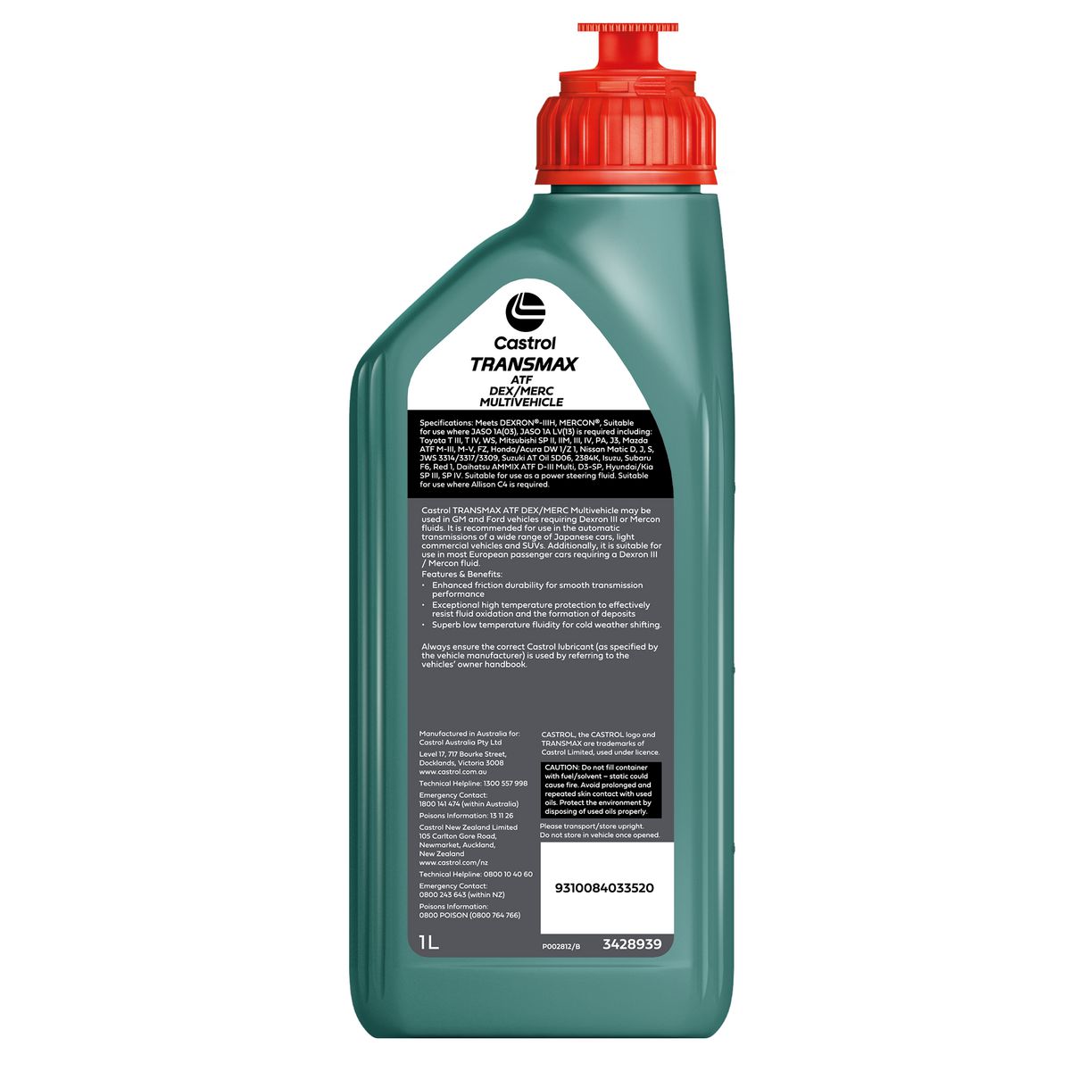 Castrol TRANSMAX ATF Dex/Merc MultiVehicle Auto Trans Fluid 1L 3428939