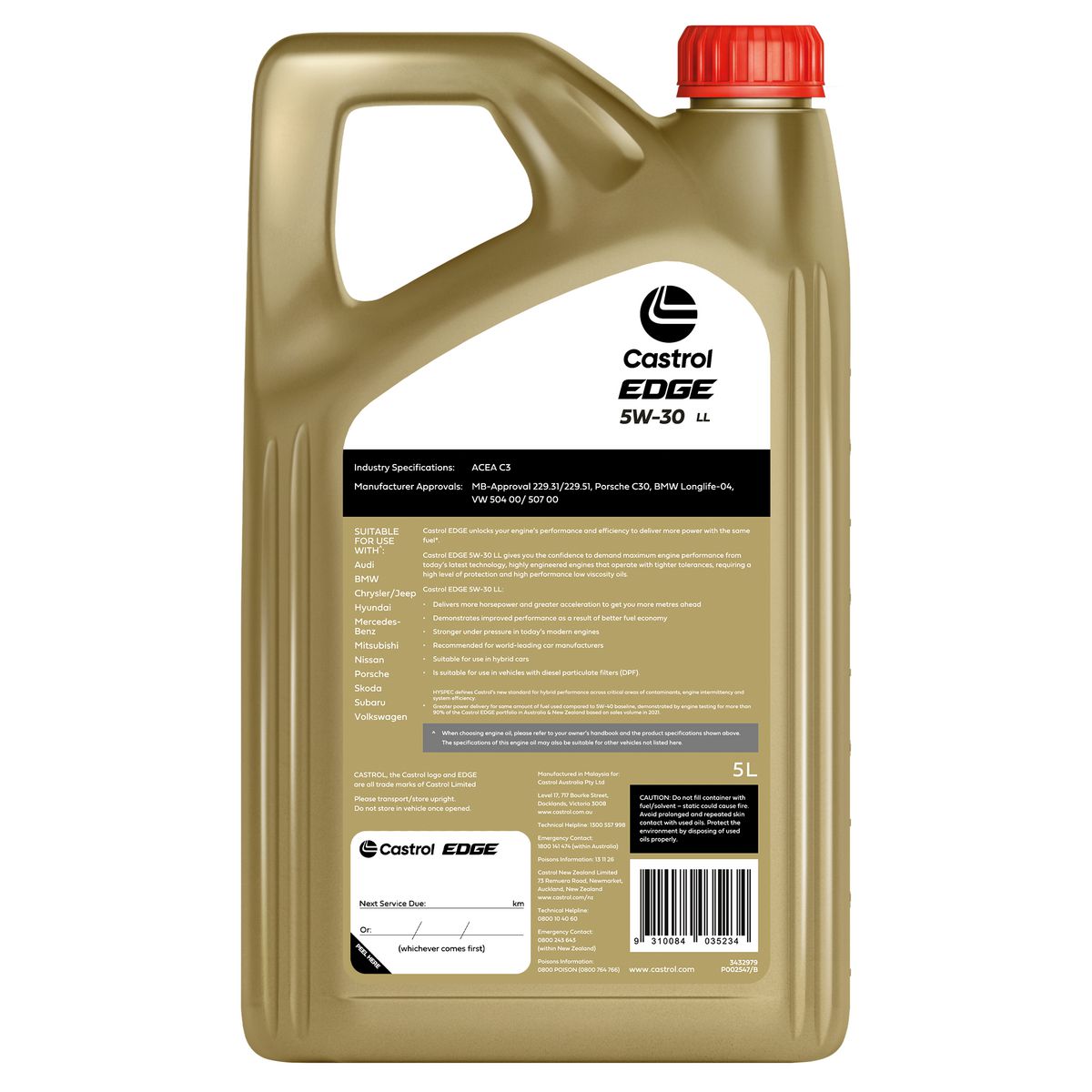 Castrol EDGE 5W-30 LL Engine Oil 5L 3432979