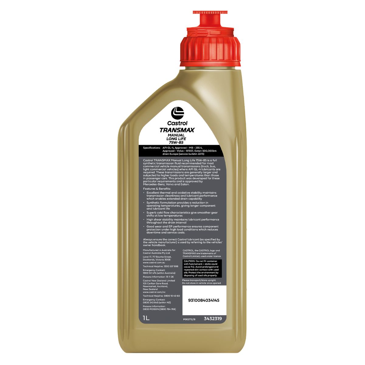 Castrol TRANSMAX Manual LL 75W-85 Transmission Fluid 1L 3432319