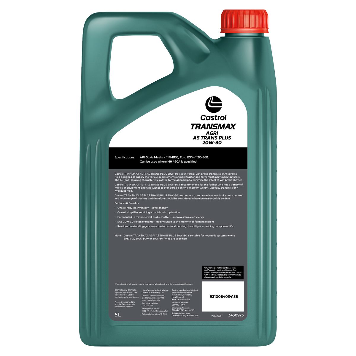 Castrol TRANSMAX AGRI AS Trans Plus 20W-30 Wet Brake Trans/Hydraulic Oil 5L 3430973