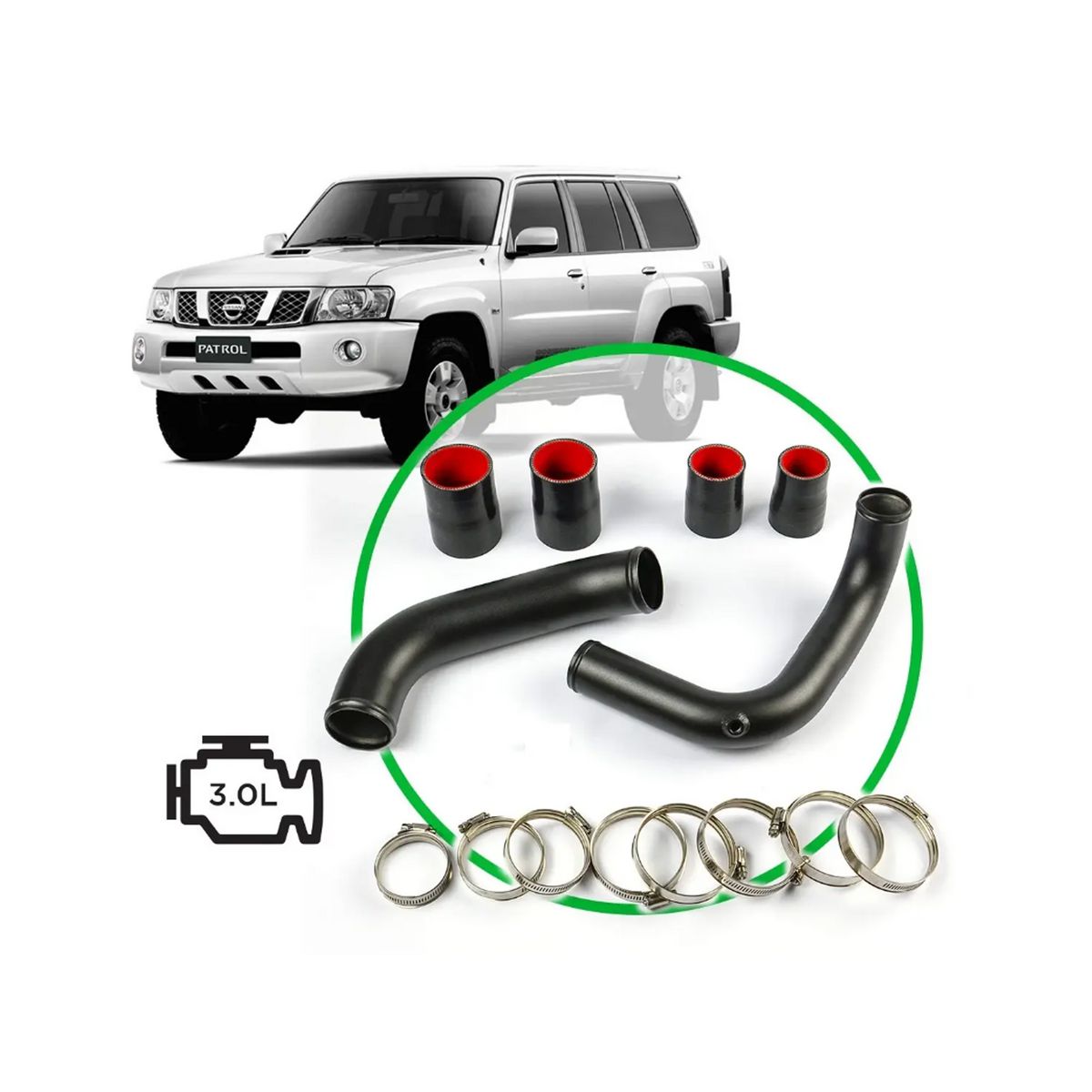 SAAS Intercooler Black Alloy Pipe Kit Patrol Gu Zd30 3.0L -07 Onw SAH4101B-KIT