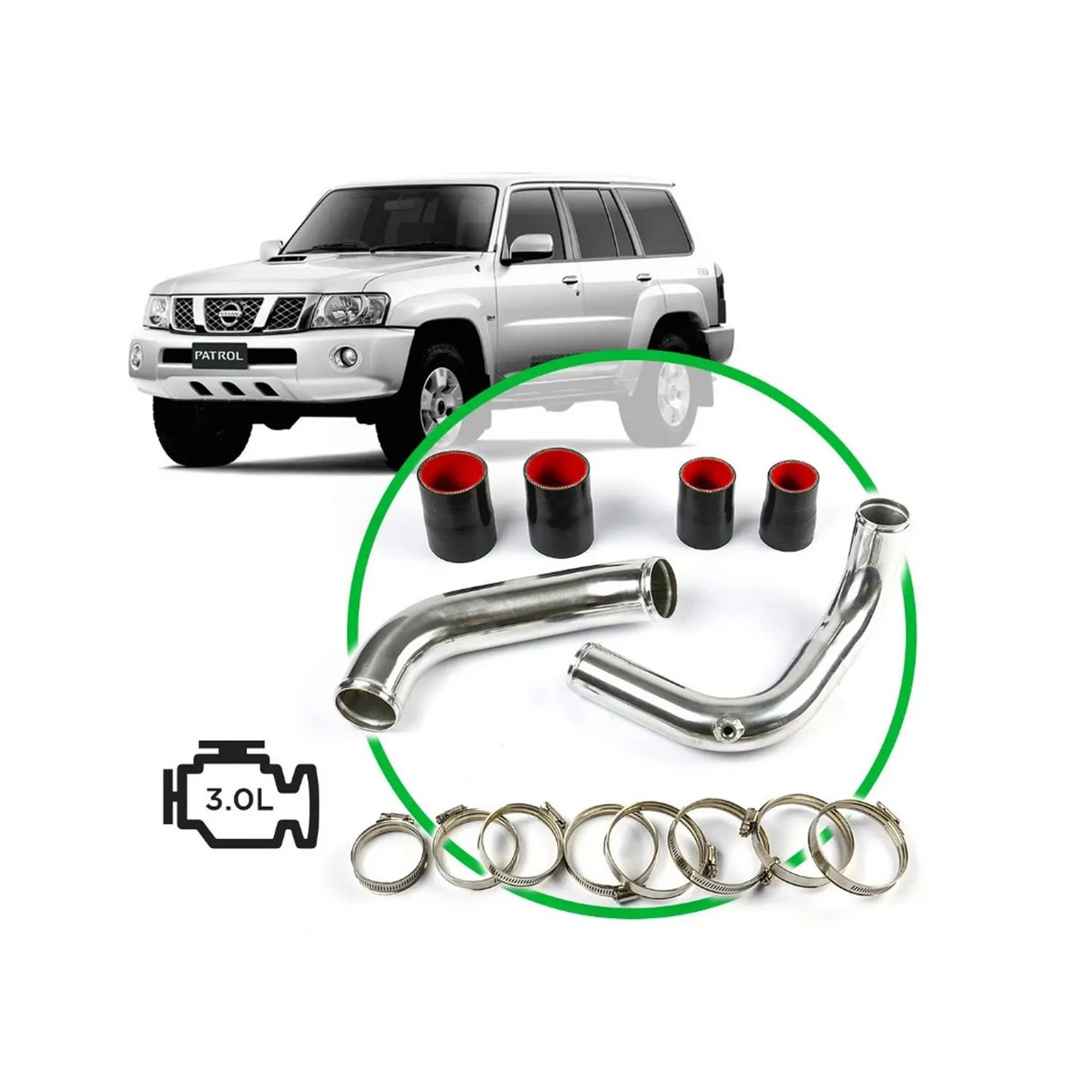 SAAS Intercooler Polished Alloy Pipe Kit Patrol Gu Zd30 3.0L -07 SAH4101-KIT