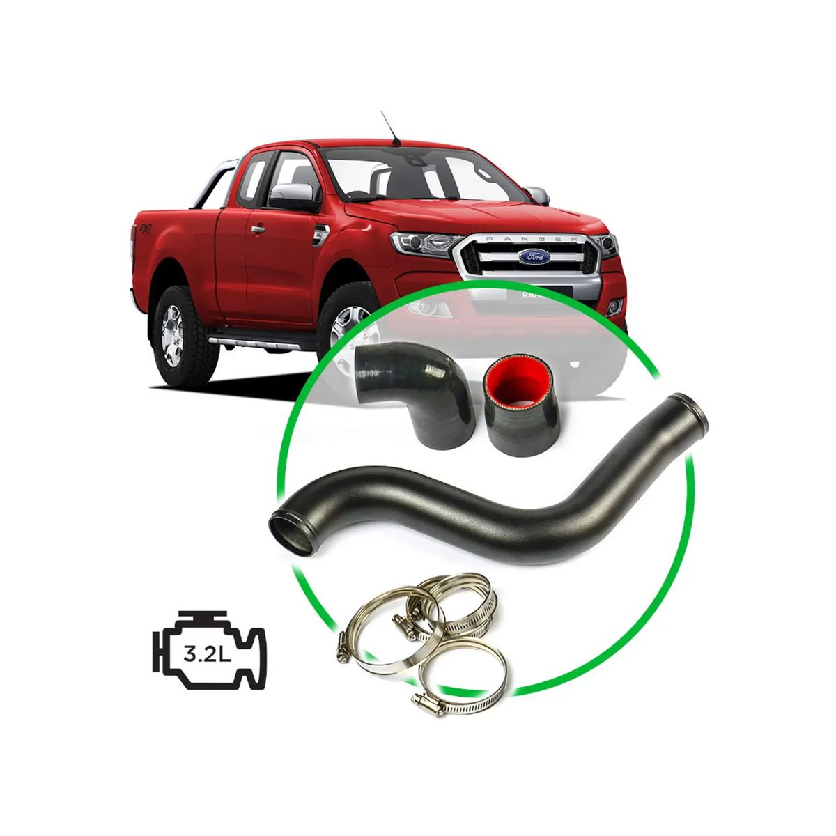 SAAS Intercooler Black Alloy Pipe Hot Side Ranger / BT50 3.2L SAH2104B