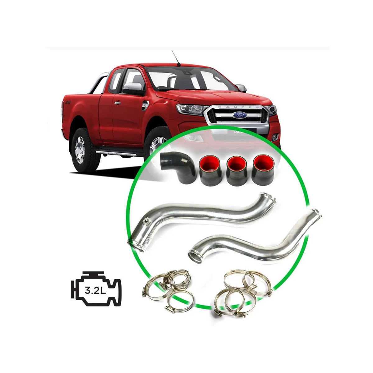 SAAS Intercooler Polished Alloy Pipe Kit Ranger / BT50 3.2L SAH2101-KIT
