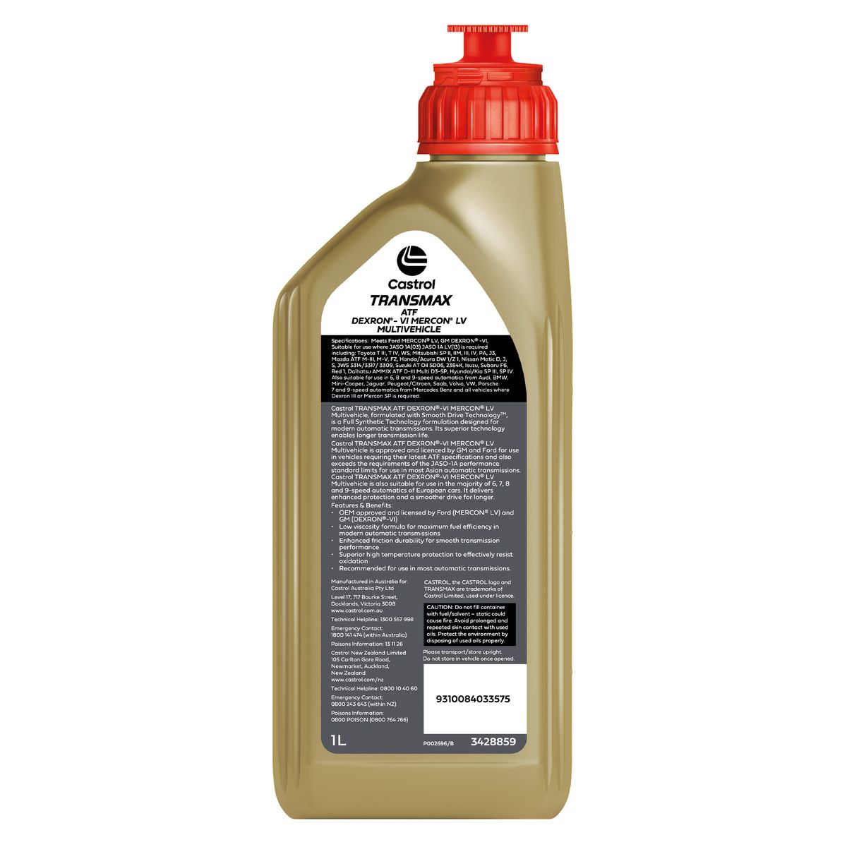 Castrol TRANSMAX ATF DEXRON-VI Mercon LV MultiVehicle Trans Fluid 1L 3428859