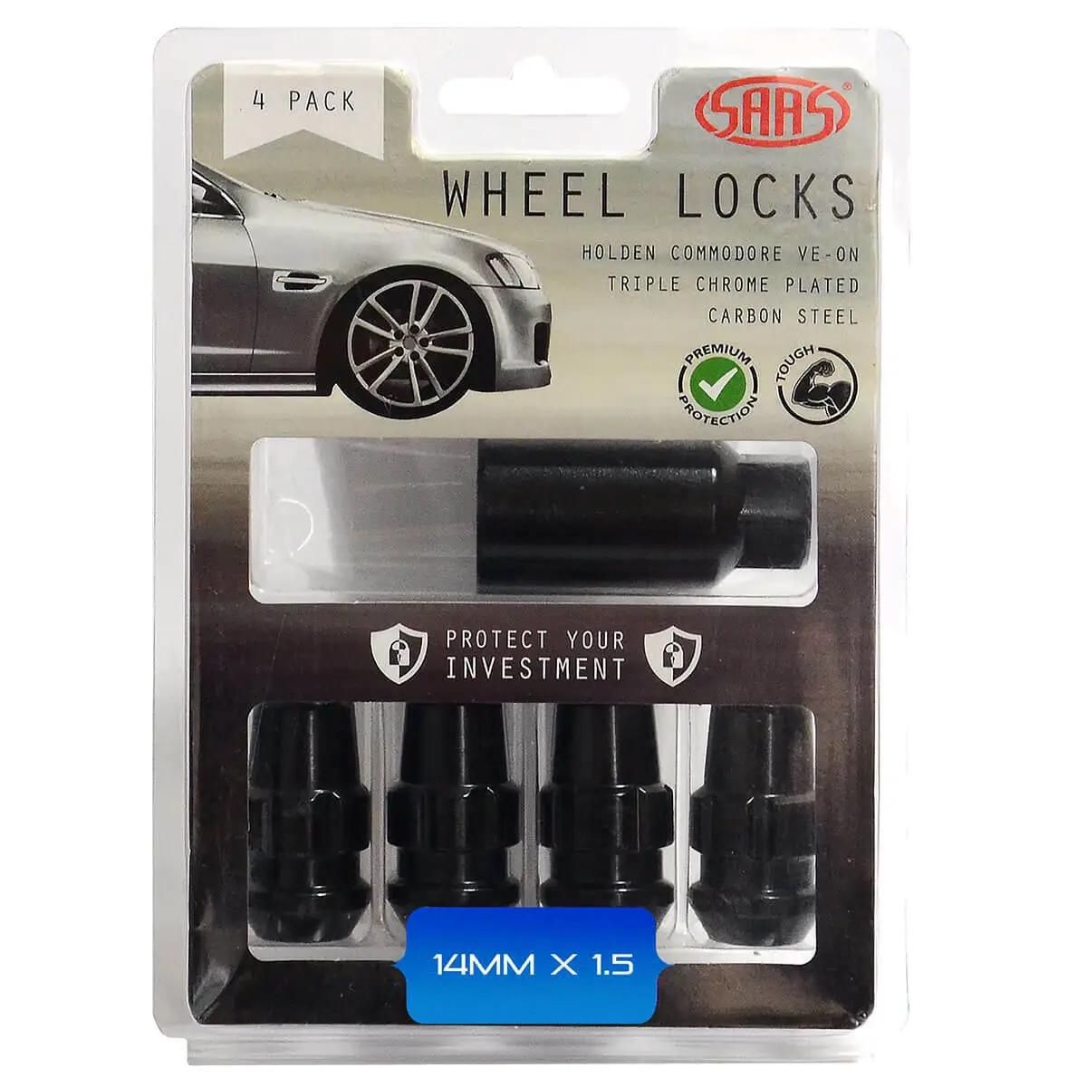 SAAS Locking Wheel Nuts Splined Acorn Bulge M14x1.50 Black 44mm (4 Pack) 924429BC