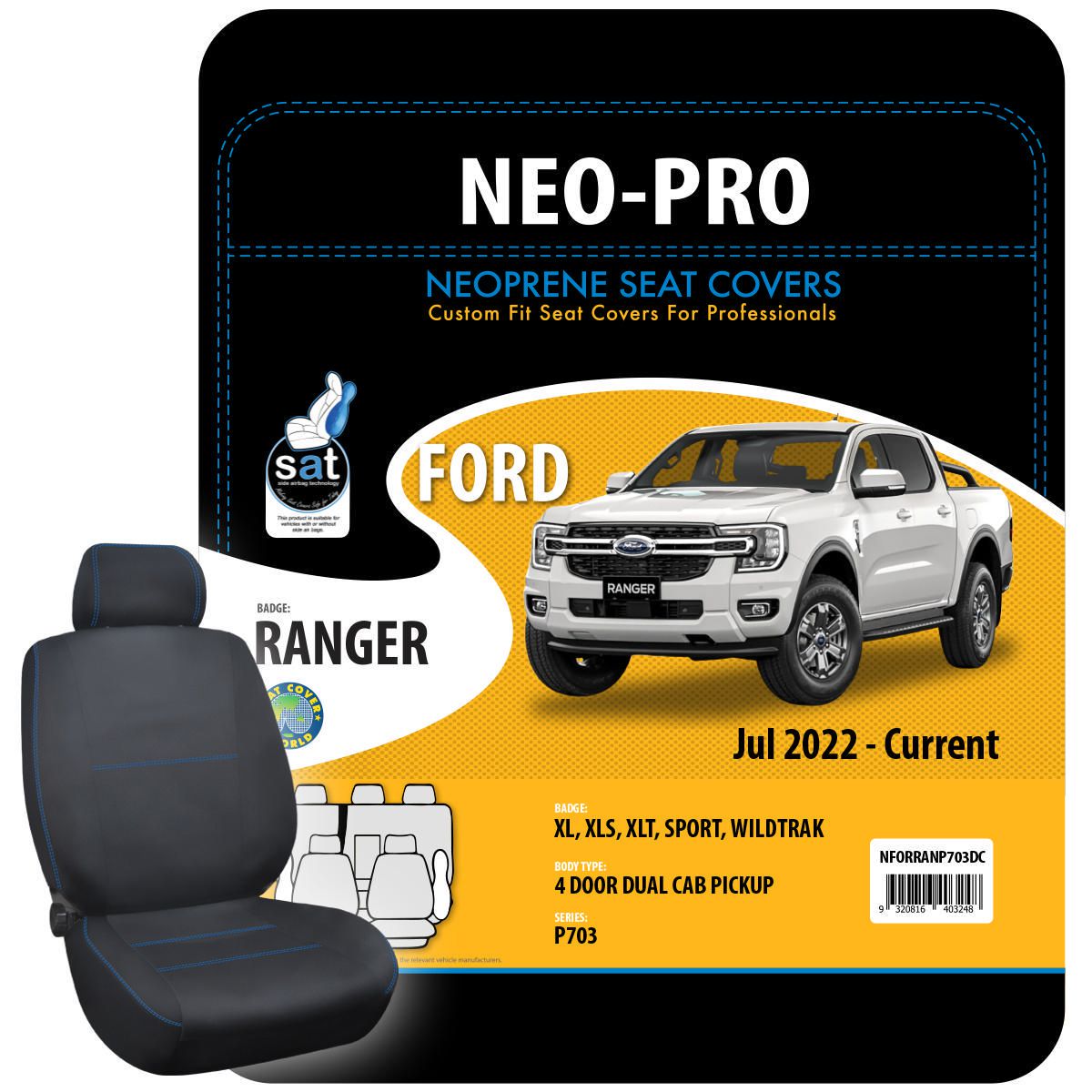 True Fit Tailored Fit Front & Rear Car Seat Covers Neoprene, Black - Set NFORRANP703DC
