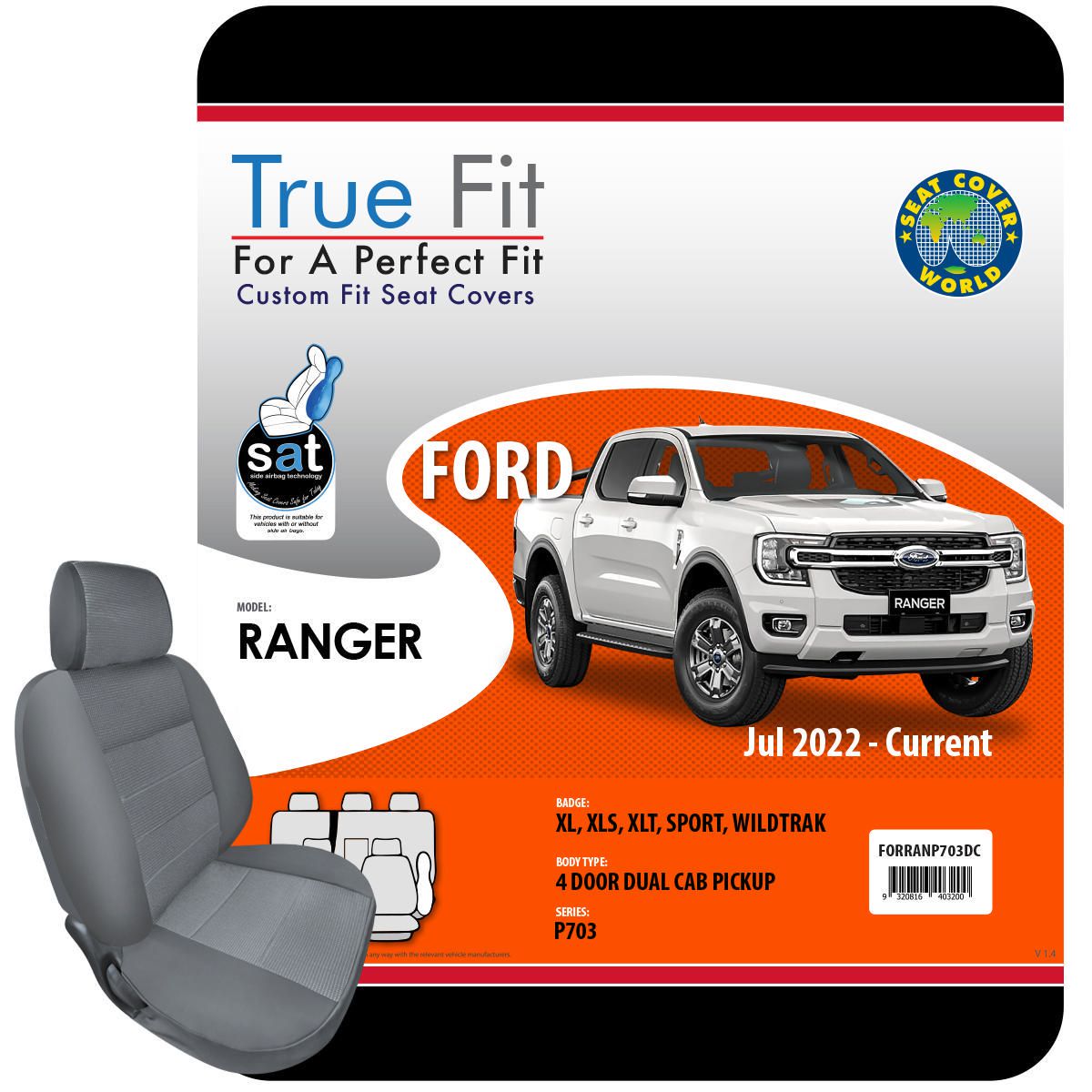 True Fit Tailored Fit Front & Rear Car Seat Covers Polyester, Black - Set FORRANP703DC